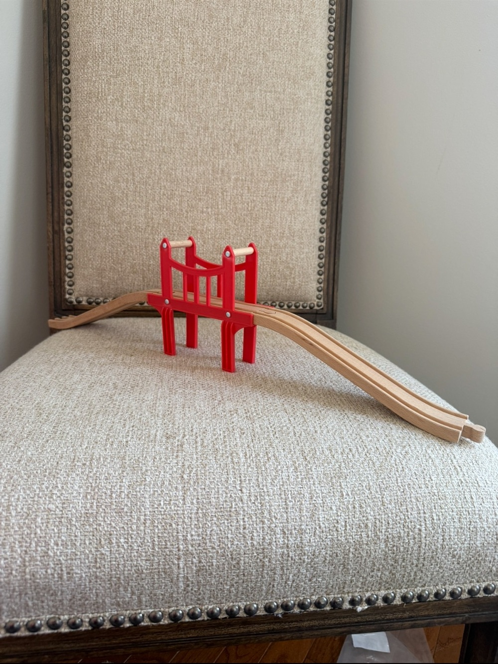 Wooden Train or Road Bridge Red with 2 sections of track or road Melissa & Doug